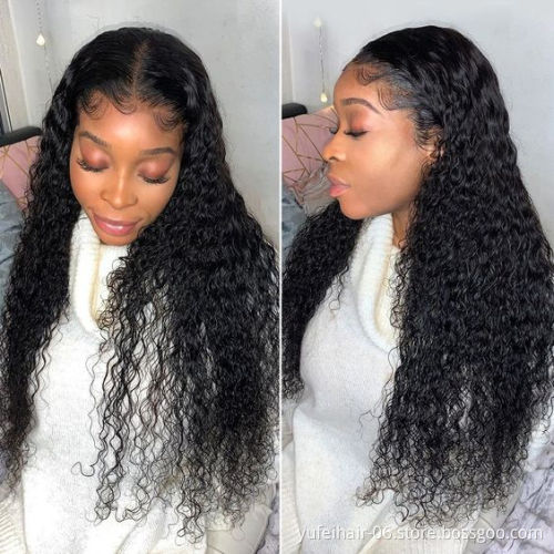 Wholesale HD Transparent Lace 100% Human Hair Deep Wave Wig,Brazilian Hair Water Wave Curly Lace Front Wigs With Baby Hair